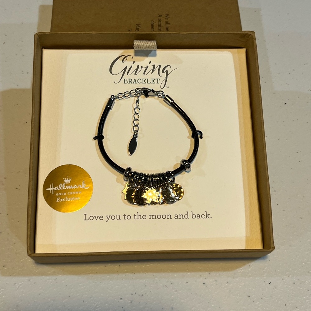 Hallmark Black and Gold Charm Bracelet in gift box
